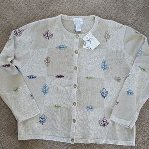 Croft & Barrow Cream Cardigan with Multicolor Leaf Design